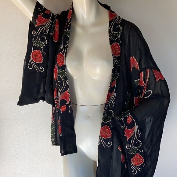 Chico’s kimono sleeve embroidered sequin jacket burnout black floral S M - Picture 5 of 16